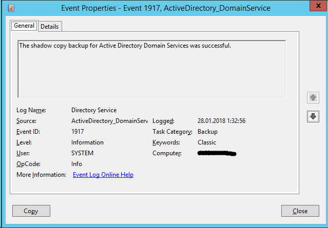 Event properties. Резервная копия Актив директори. Киберпротект задания бэкап. Восстановление Active Directory.
