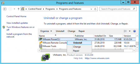 Uninstall VMware PowerCLI MSI-file